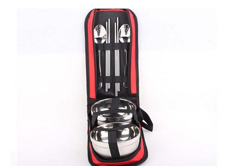 Cheap Price Camping Cutlery Foldable Chopsticks Spoon Bowls Picnic Tourist Tableware Set Stainless Steel Dinnerware Dinnerware Sets красный