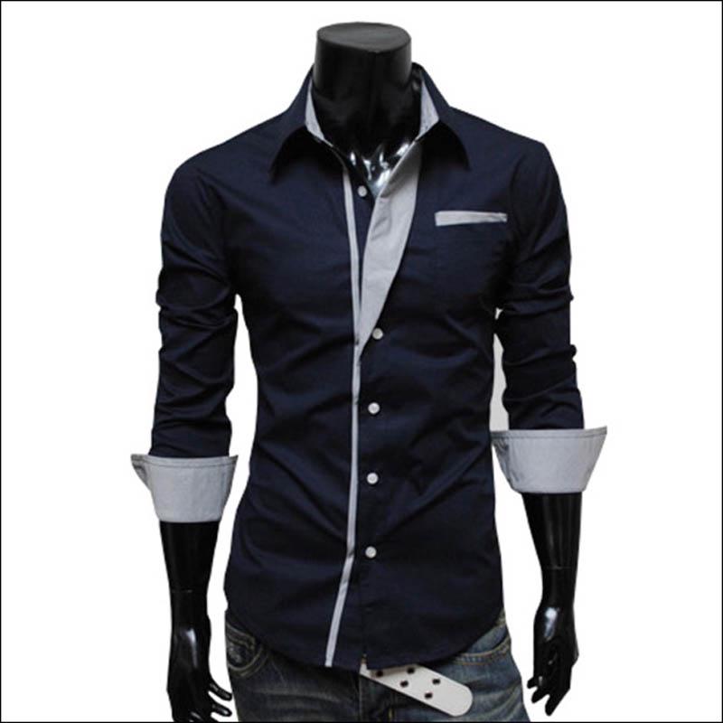 

Мужские рубашки модные повседневные мужские полосатые декоративные длинные рукава индивидуальная тонкая рубашка 3XL темно-синий