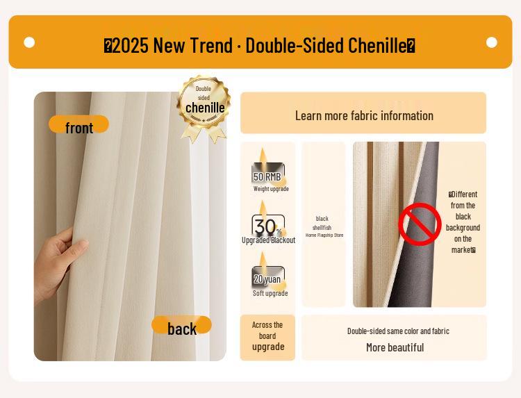 Elegant Double-Sided Chenille Blackout Curtains - High-End Cream Style for Living Room or Bedroom