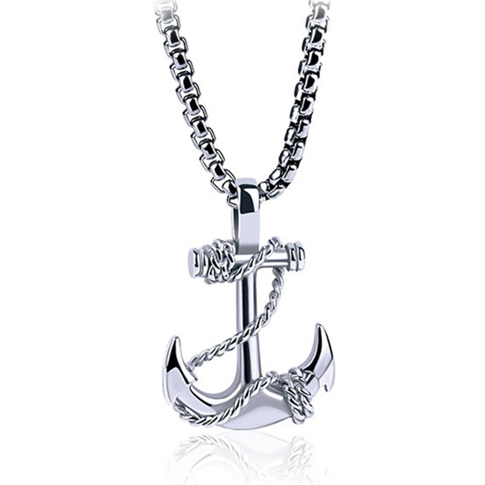 Wu's Pirate Titanium Steel Necklace Retro Halloween Skull Ghost Head Anchor with Turquoise
