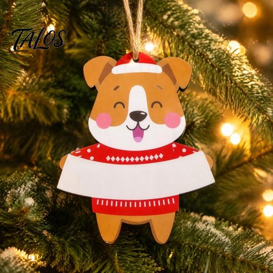 Reusable Festive Tree Accessories Christmas Wooden Ornament, Cute Bear Gingerbread Gnome Cat Dog Family Keepsake Gift Ideas Hanging Decorations