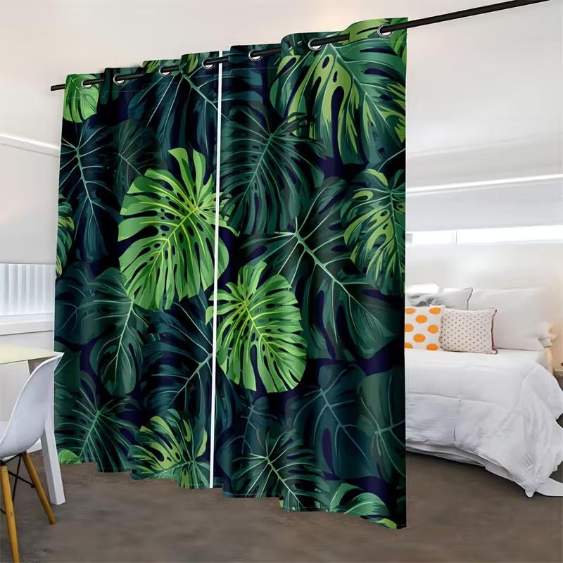2 Pcs Green leaves print curtains,suitable for bedroom,living room kitchen decoration,home decoration,window decoration