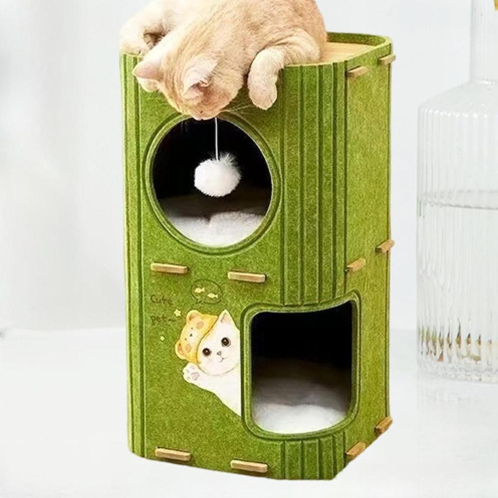 2 Storey Cat Bed Cave Nest Hut Covered Tunnel Condo Cat House Enclosed Bed for Outside Sleeping Indoor Outdoor Cats Kitty Pet