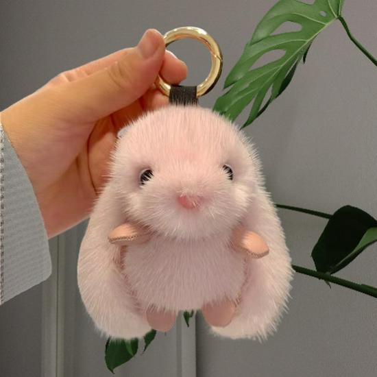 Adorable Faux Mink Fur Rabbit Keychain Plush Doll Pendant - Perfect for Car, Backpack, or Birthday Gift