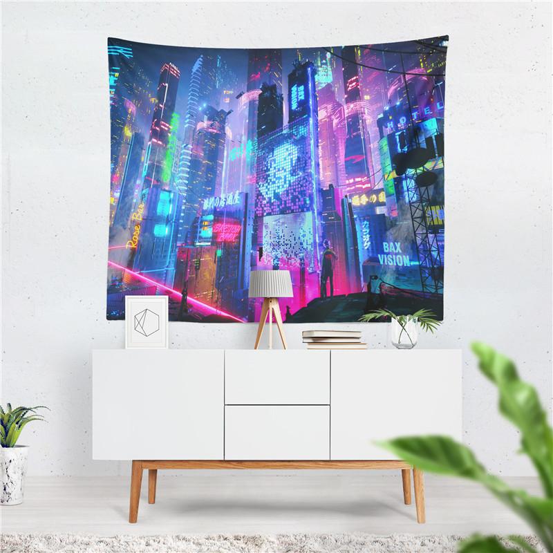 Aertemisi Cyberpunk Neon City Futuristic Aesthetic Tokyo Japan Japanese Anime Tapestry Wall Hanging Art for Bedroom Living Room