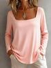 European American Style Casual Loose Square Neck Women's Long-Sleeved Top