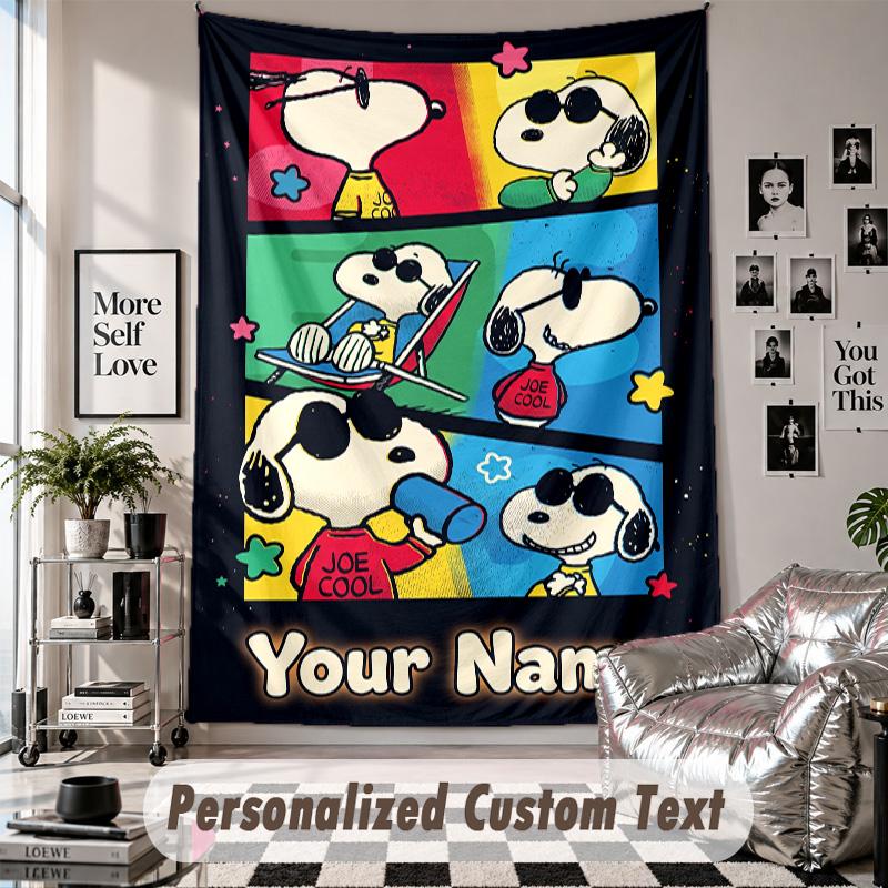 Custom Tapestry Wall Hanging, Snoopy Peanuts Personalized Name Text Home Wall Decor