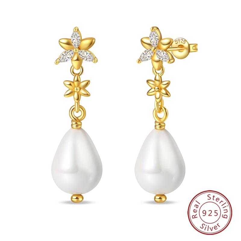 Luxus Goldene Muschel Seestern Perlen Ohrstecker 925 Silber Schmetterling Herzförmige Anhänger Perlenohrringe Für Frauen Party Schmuck