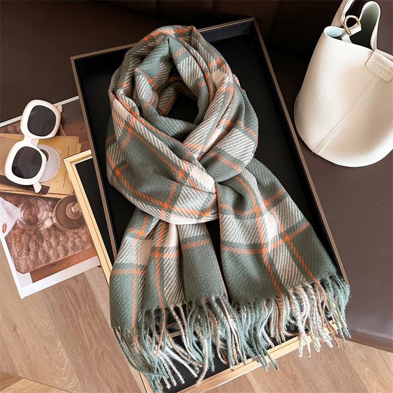65*200Cm Cashmere Women Scarf Winter Warm Plaid Pashmina Shawl Wrap Tassels Neckerchief For Fashion Luxury Foulard