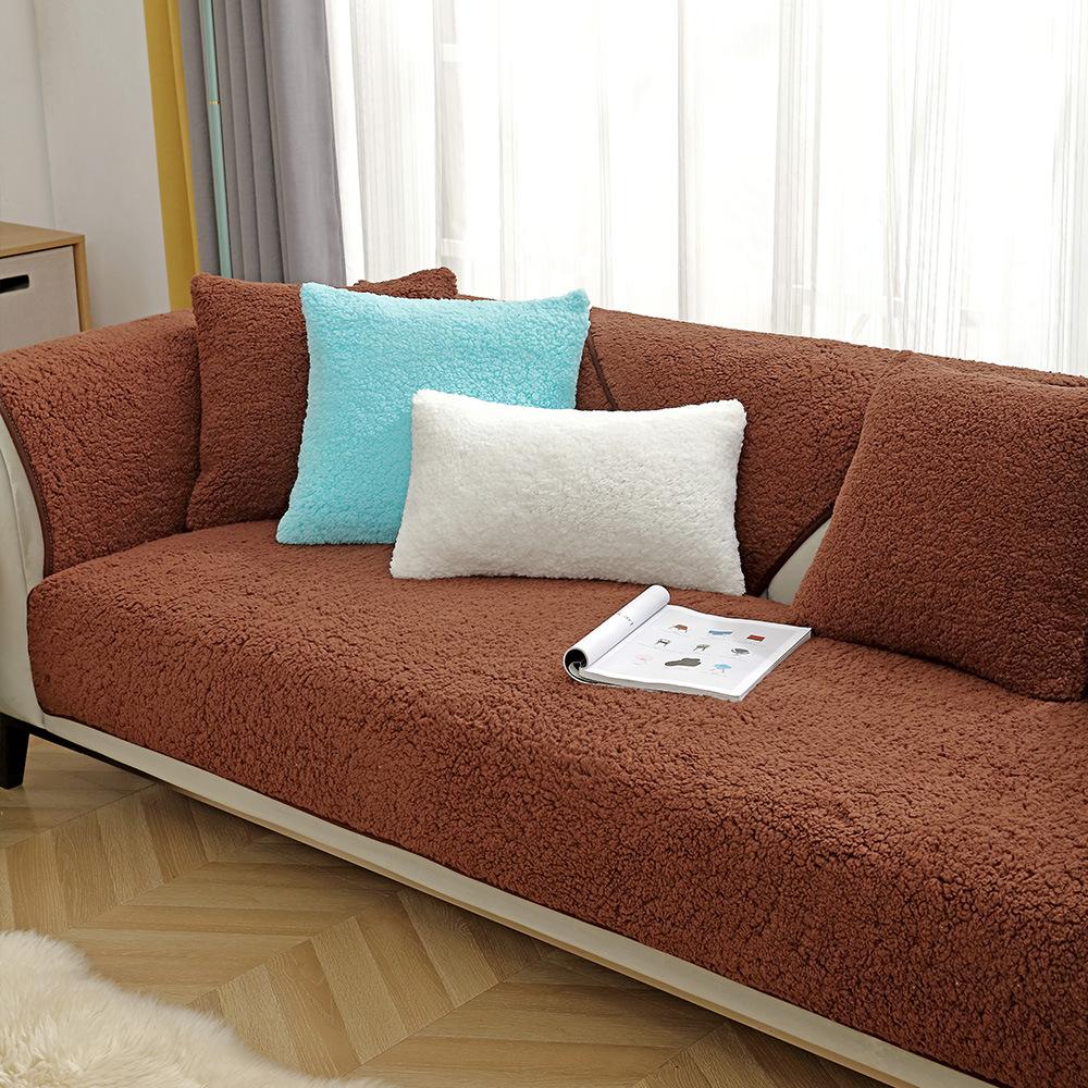Winter High Grade Thicken Lambswool Sofa Cover Solid Color Anti-slip Couch Covers for Sofas Soft Plush Sofa Towel