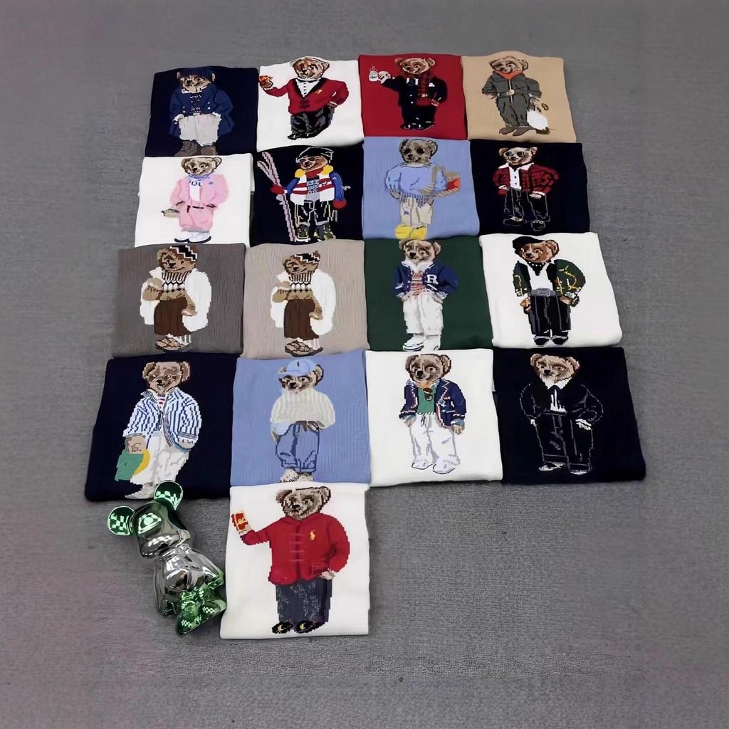 2025 R.L Wool Blend Cartoon Bear Round Neck Sweater - Women's Autumn/Winter Versatile Embroidered Style