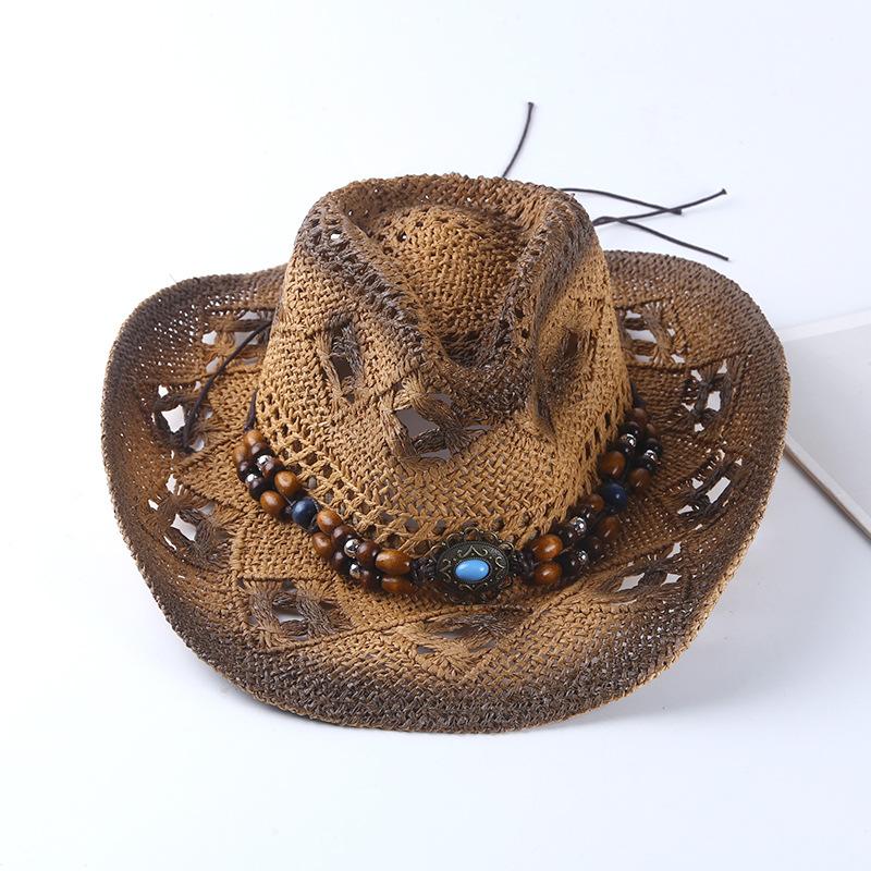 Summer hollow straw hat gradual change beaded jazz cowboy hat outdoor sun hat