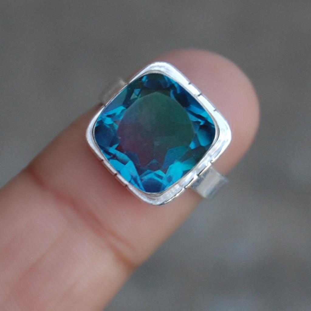 Cushion Dark Blue Alexandrite Quartz  925 Sterling Silver Ring Jewelry