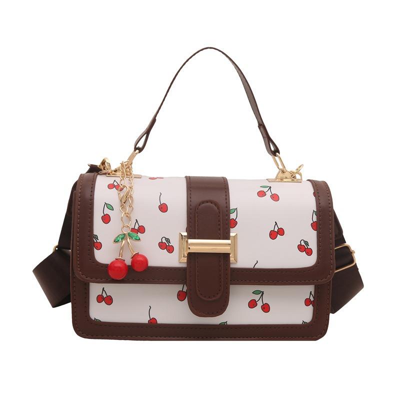 New cute cherry printed messenger bag simple splicing handbag fresh contrasting color shoulder bag