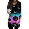 Damen Oberteile V-Ausschnitt 3/4 Ärmel Blusen Lässige Mittellange Hemden Mode Halloween Print Tunika Oberteile Mit Taschen