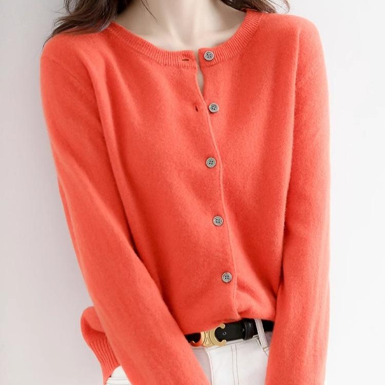 Pulover de primăvară cu gât rotund, larg, moale, subțire, jachetă cardigan tricotată, toamnă, versiune coreeană, mânecă lungă, pulovere uni, topuri, îmbrăcăminte exterioară