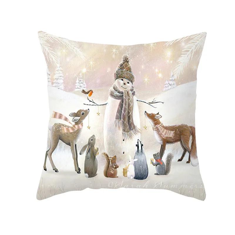 Christmas Cushion Cover Xmas Gifts Home Decor Animals Throw Pillow Cover Rabbit Deer Horse Fox Snowman Angel Printed Pillowcases