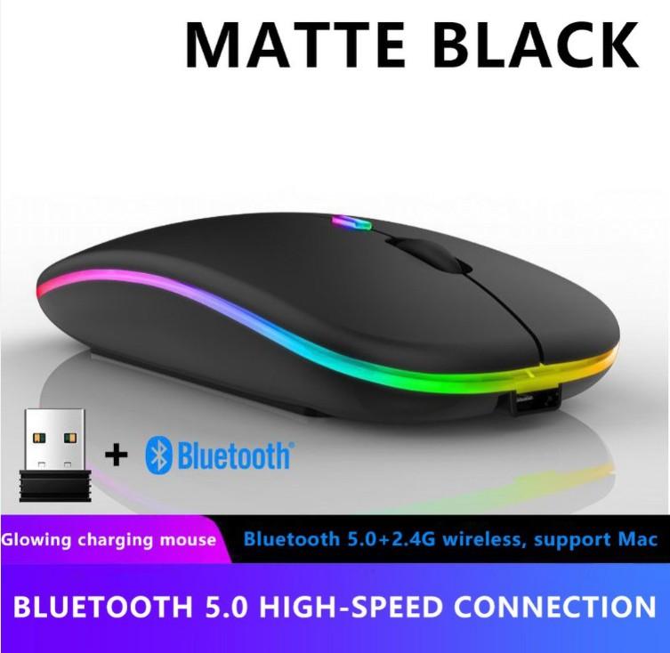 2.4G & Bluetooth 5.0 LED Wireless Mouse, Super-Slim Rechargeable Wireless Silent Mouse, with USB Receiver and Charging Cable
