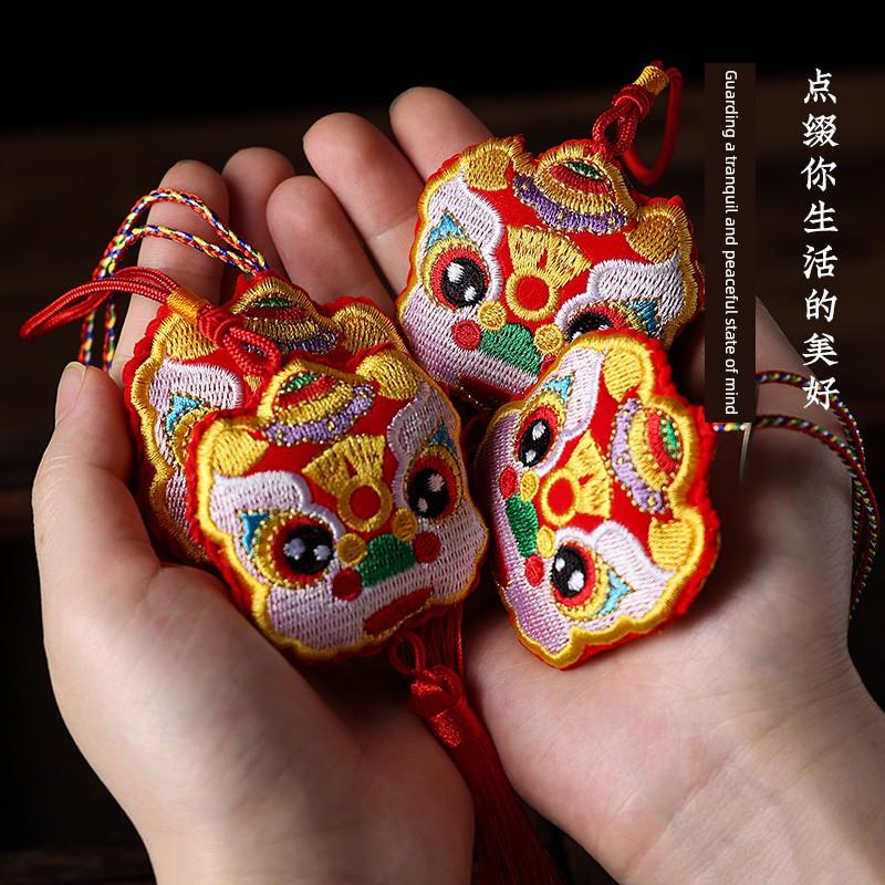 Tiger Embroidery Sachet, Dragon Boat Festival Tiger Head Pouch, Hanging Neck Mugwort Safety Sachet, Portable Car Hanging Ornament, Amulet