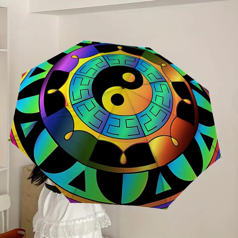 1pc Yin Yang Symbol Automatic Folding Umbrella, Portable Collapsible Design, 8-Rib Iron Frame, Outdoor Accessory yy250905088