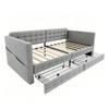 Upholstered Sofa Bed 90x190, Checkered Pattern, Storage Compartments On Sides, Two Drawers Under Bed, Guest or Single Bed, Velvet Fabric, Light Grey