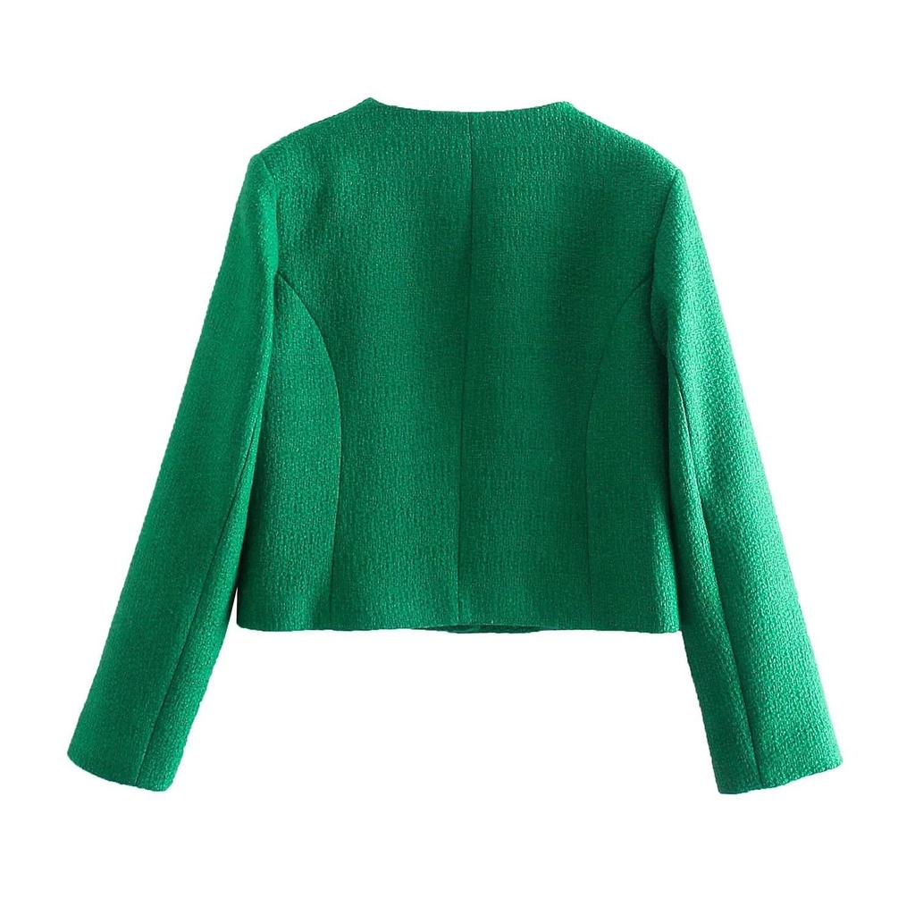 Dámské zelené tvídové sukně Faldas Mujer Zip O Krk Jednobarevné Jednobarevné Dámské Mini Sukňové Sety