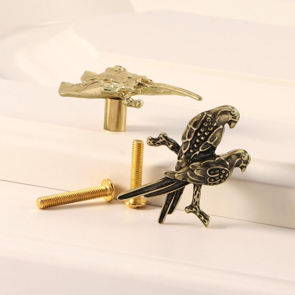 Cast Brass Bird Cabinet Handle Decorative Paired-Bird Motif Drawer Pull Compact
