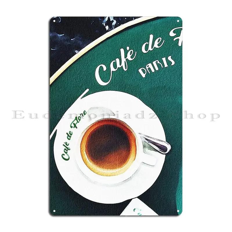 Paris Restaurants And CafCA Watercolor Metal Sign Club Bar Garage Decoration Wall Decor Printed Wall Mural Tin Sign Poster