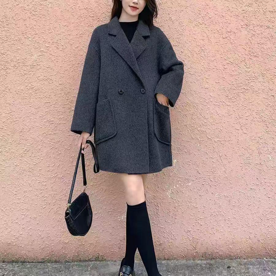 Women's 2025 Spring Mid-Length Grey Woolen Coat