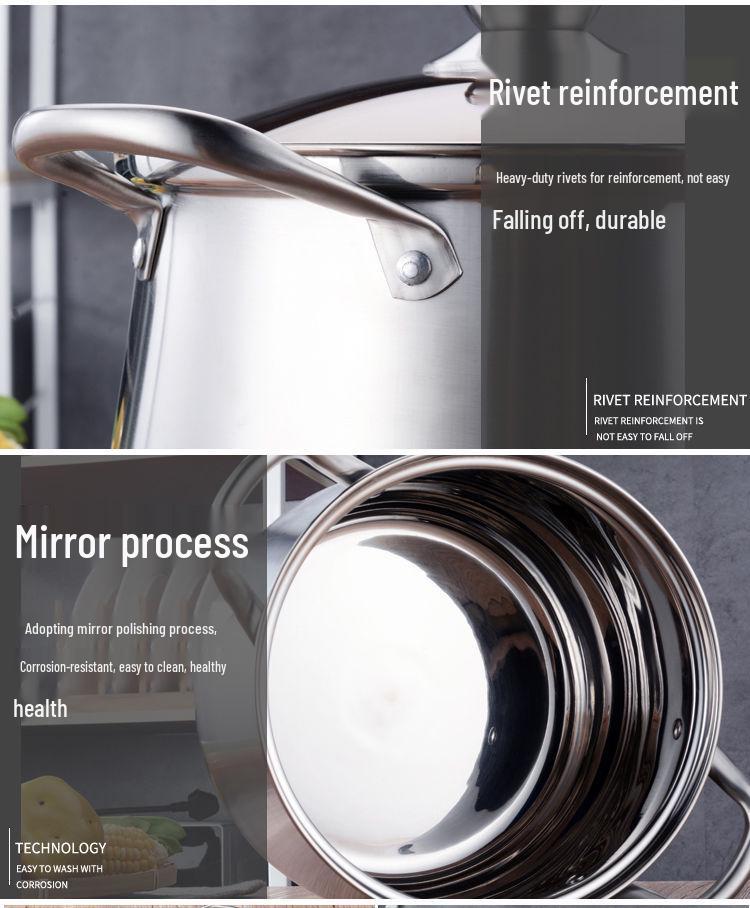 Thickened Stainless Steel Stockpot - Large Capacity for Braising, Boiling, and Steaming On Induction Cookers and Gas Stoves