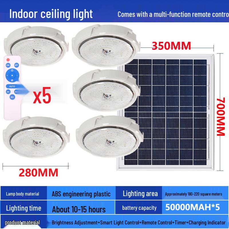 LED Solar Ceiling Light for Bedrooms, Living Rooms, Indoor and Courtyard Spaces - One-to-Two/Three/Four/Five/Seven Light Options