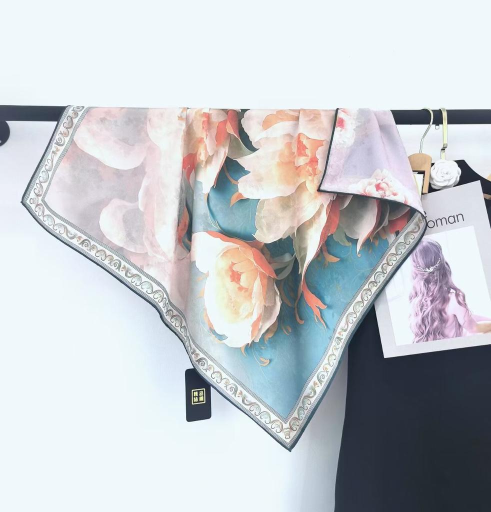 Flower Dill 70 * 70 New Chinese Suhang Small Square Scarf High-End Silk Scarf Women'S Double-Sided Spring And Summer Shawl Scarf