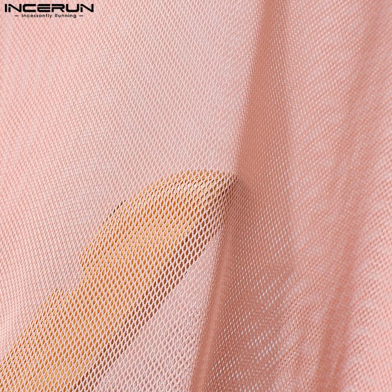 INCERUN Maiouri casual fără mâneci din plasă transparentă cu decupaje laterale cu bandaje pentru bărbați