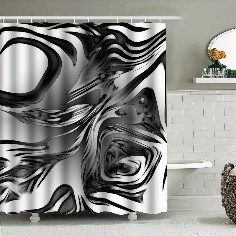 Luxurious Modern Black And White Abstract Shower Curtain Bathroom Decor With Rod Set For Hotel Style Bathrooms (W180Cm X H245Cm)