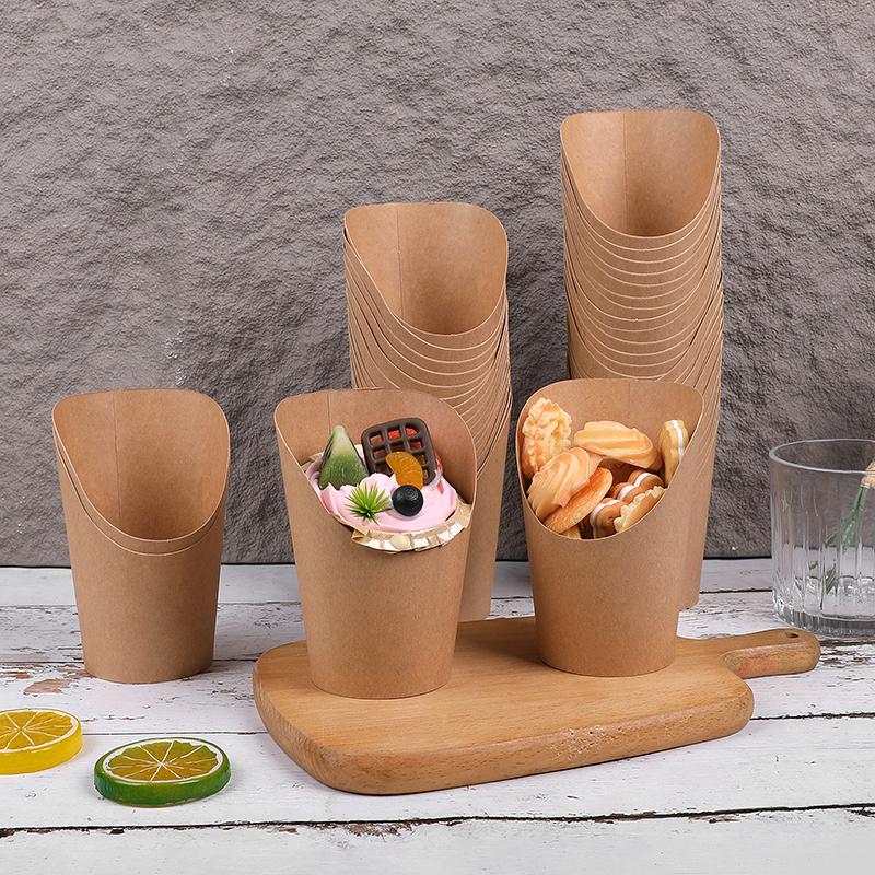 25/50pcs French Fries Holder Kraft Paper Candy Dessert Snack Cup Container Wedding Birthday Party Supplies Disposable Chips Box