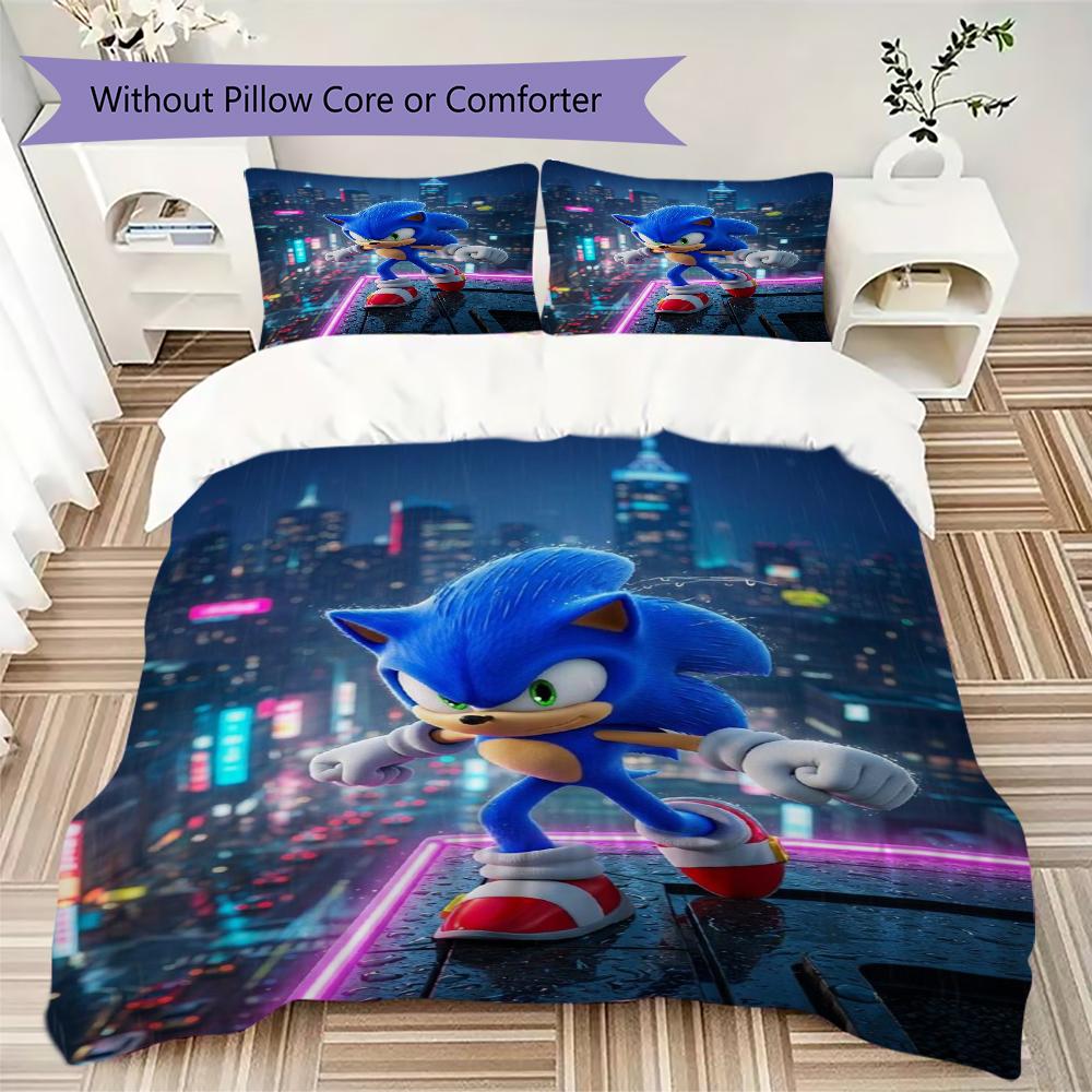 Neon City Sonic Threepiece Set Without Core 1 Duvet Cover 2 Pillowcase Without Core Bedding Set Christmas Birthday Gift