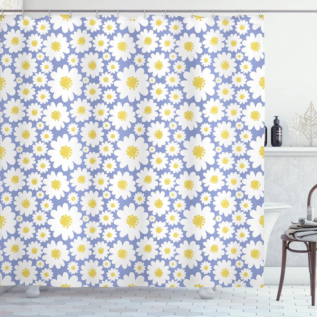 Floral Daisy Shower Curtain For Bathroom Bathtub Waterproof Plant Aesthetic Bathroom Curtain With Hooks Botanical Bath Curtain