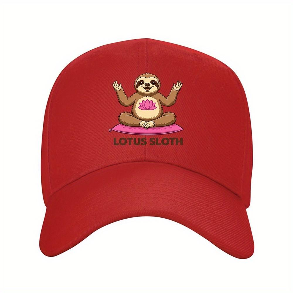 Lotus Sloth Meditation Baseball Cap Adjustable Polyester Zen Sloth Design Casual Outdoor Hat for Adults One Size