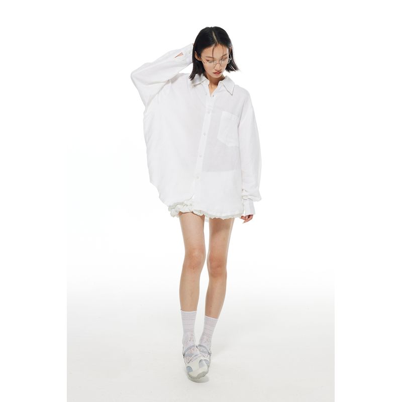 

Thelight White Bf Genderless Oversize Linen Shirt Women s Summer Sun Protection Loose Long Sleeve Shirt White L