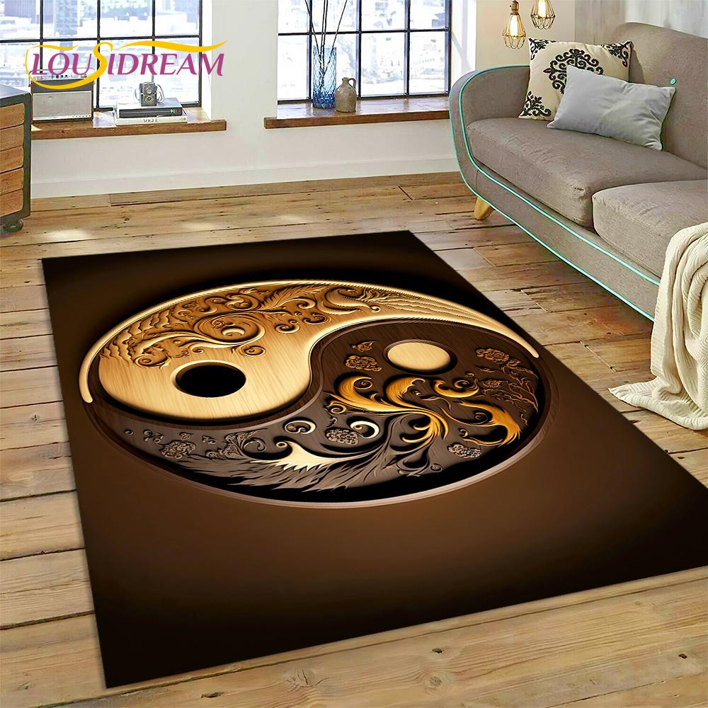 HD Natur Yin Yang 3D Chinesisches Tai Chi Bagua Teppich Teppich für Wohnzimmer Schlafzimmer Dekor, Rutschfeste Dekoration für Sofa Fußmatte Geschenk