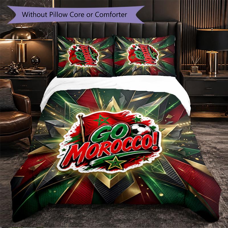 Morocco Football Pattern 3 Pieces Bedding Set Soft Microfiber Duvet Cover with Pillow Cases for Bedroom