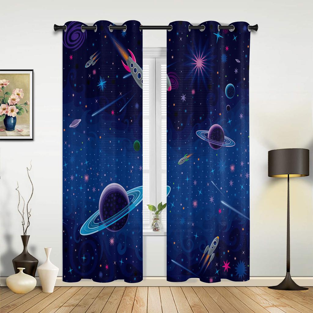 Kosmos Statek Kosmiczny Rakietowy Zasłony do Sypialni Salonu Draperie Kuchnia Pokój Dziecięcy Zasłona Okienna Nowoczesny Wystrój Domu