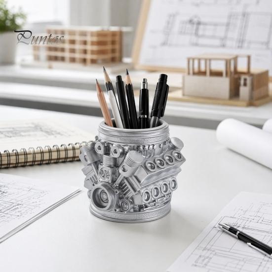 Unique Men Gift Engine Model Pen Pencil Holder, Creative Desk Organizer for Home Office, Hard Industrial Texture Decor Desktop Stationery Storage Car