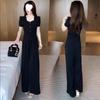Women's Two-piece Fashionable Chinese-style Outfit for Summer - A Complete Set of Short-sleeved Wide-leg Pants in One Piece