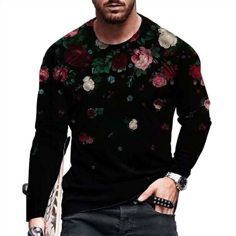 European and American Fashion Gradient Printed Casual Long Sleeved T-shirt O Neck Oversized Pullovers Tees Tops Men's Clothing