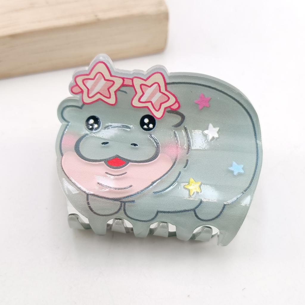 Cute Miss Hippo Hair Claw Flower Acrylic Small Shark Clip Set Headwear Geometry Cartoon Capybara Hair Clip For Girls