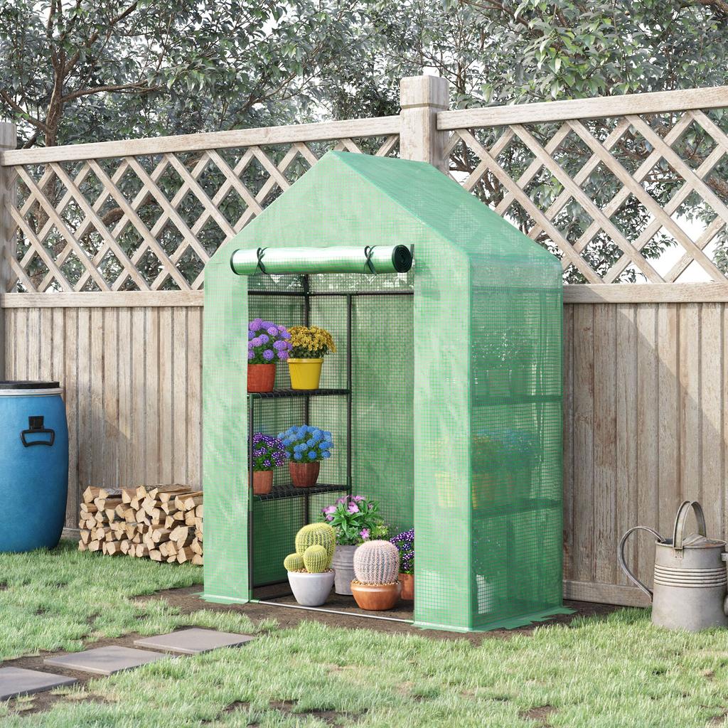 Walk In Greenhouse with Shelves, Portable Gardening Plant Grow House for Outdoor with 2 Tier Shelf, Roll-Up Zippered Door, PE Cover, 141 X 72 X 191cm