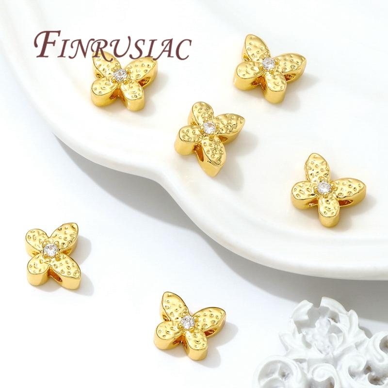 18K Gold Plated Brass Butterfly Spacer Beads Separators For Bracelets Accessories DIY Jewelry Making Supplies Metal Beads