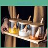 Jars Set Seasoning Glasses 3pcs For Salt Pepper Spice Candy Cookies Coffee Beans Organizer Bottle Wood Lid Container With Lid