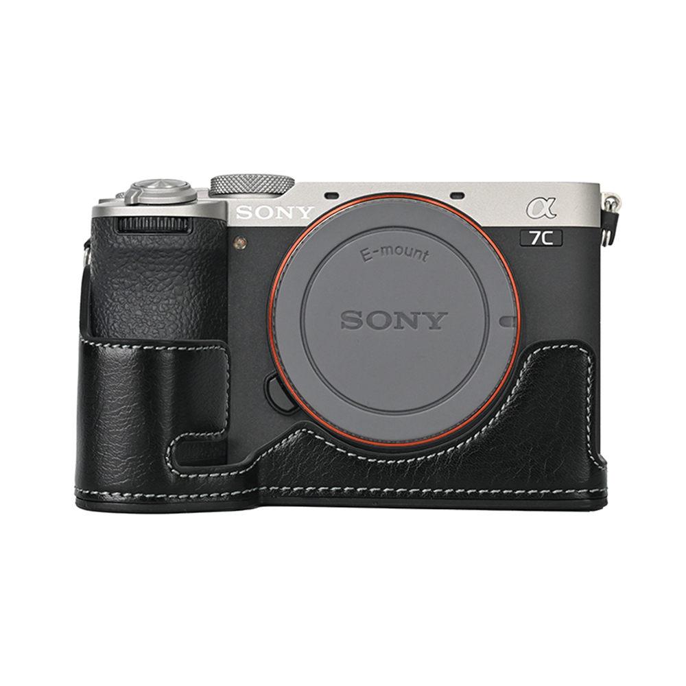 A7CII PU-Leder-Kameratasche (Halbtasche) für Sony A7C2 / A7C Mark II mit Bodenöffnung